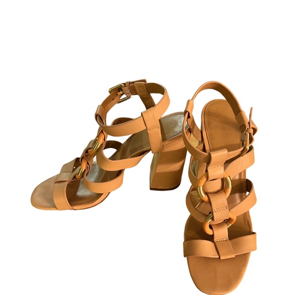 CALVIN KLEIN LEATHER LINDY CERVO BLUSH NUDE STRAP BLOCK HEEL SANDAL SIZE 9M - Picture 3 of 5